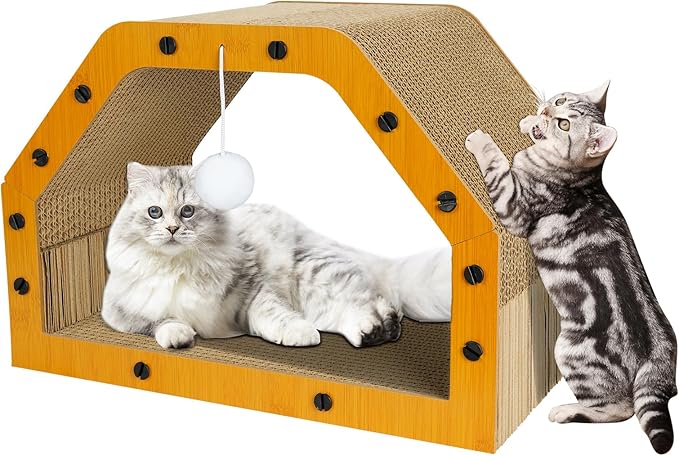 Cardboard Cat House - Large Cardboard Cat Scratcher Cozy Cats Lounger as Tunnel and Sofa, Cat Scratcher for Indoor Cats, Safe & Secure
