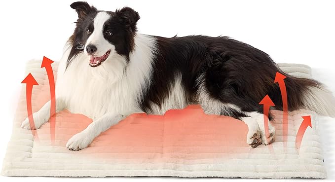 Bedsure Self Warming Dog Bed for Large Dogs, Self Heating Dog Crate Pad, Thermal Extra Warm Puppy Mat Indoor, Non-Slip & Washable, Not Electric, 35" x 23", White