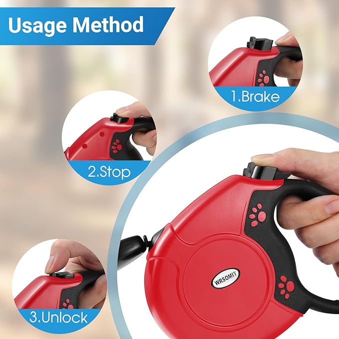 Retractable Dog Leash, 26 Ft Heavy Duty Pet Walking Leash for Small Medium Large Dogs up to 99lbs, Anti-Slip Handle, 360 ° No Tangle, Nylon Tape, One-Handed Brake (Red)