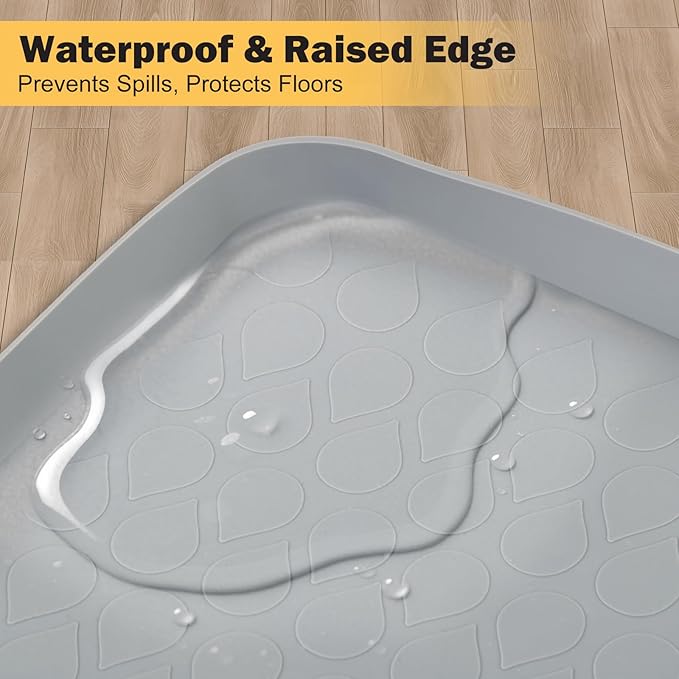 SpaceTime 34"X22" Large Cat Litter Mat Litter Trapping Mat for Cat,XL Litter Box Mat for Kitty,Waterproof & Urine Proof Extra Large Silicone Pad for Floor,Non-Slip,Raised Edges (Silicone-Grey)