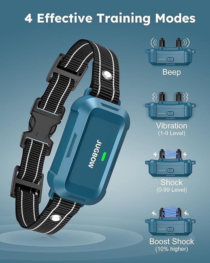 Jugbow Dog Shock Collar - 4200FT Dog Training Collar with Remote, IPX8 Waterproof Electric Collar with 4 Training Modes, Security Lock, Rechargeable e-Collar for All Breeds, Sizes, Blue