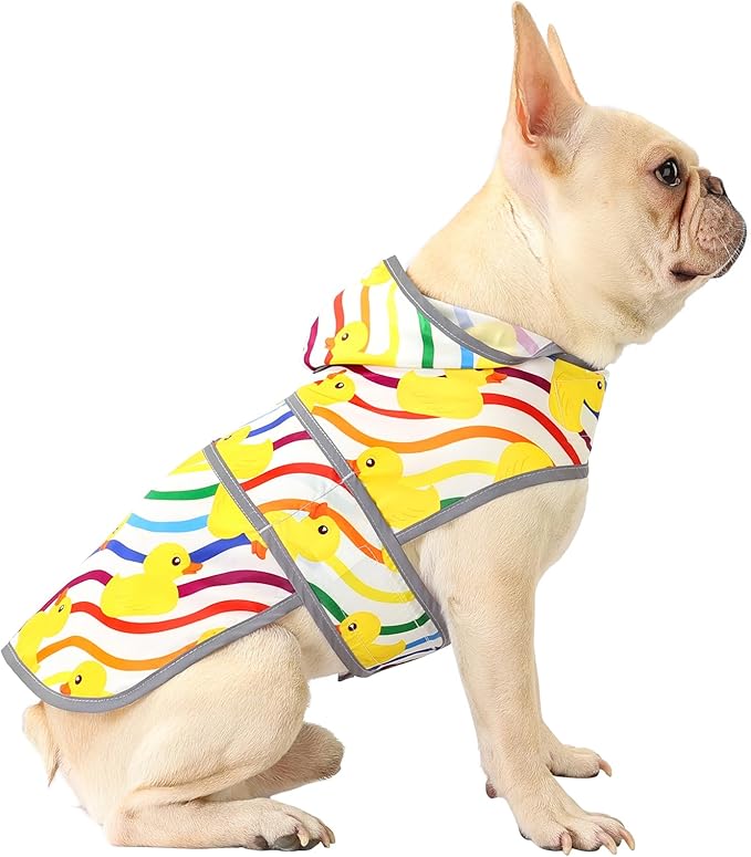 Dog Raincoats for Medium Dogs Waterproof Hooded Rain Jacket with Reflective Strips Leash Hole & Poncho Adjustable Fit (Rainbow,M)