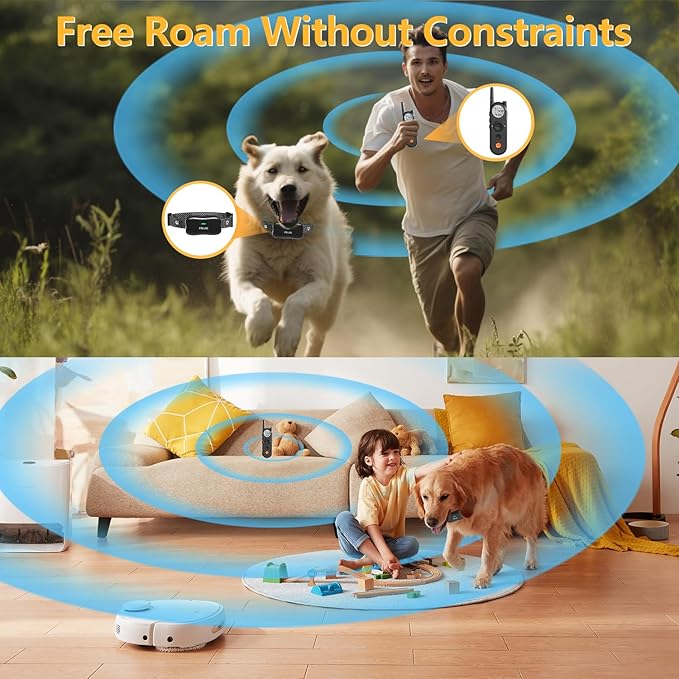 Wireless Dog Fence 3500FT Electric Fence and 6100FT Remote Training Collar, 185 Days Rechargeable Battery - IPX7 Waterproof Collar, Vibrate/Beep/Shock Modes for All Dogs.…