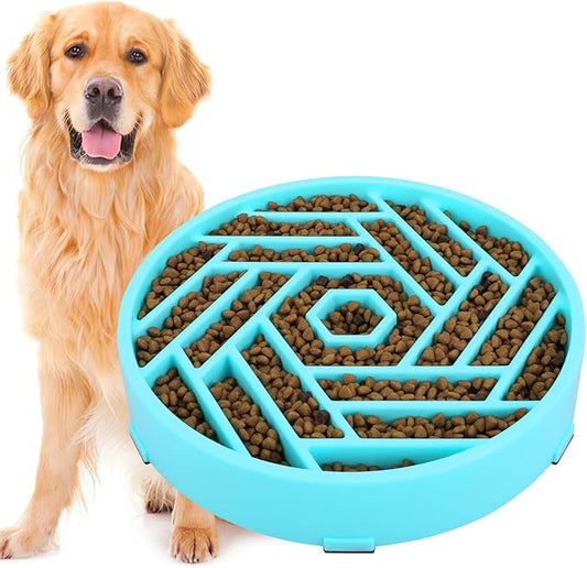 TOBYTO Slow Feeder Dog Bowls Large Medium Breed,Anti-Choking Slow Eating Dog Food Bowl,Non Slip Pet Slower Food Feeding Bowls Large Puzzle Slow Feeder Bloat Stop Maze Dog Dishes,Blue