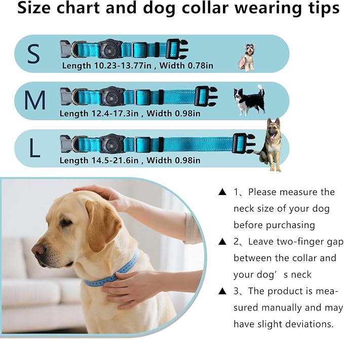 Tracking Collar for Dogs Waterproof Adjustable Air Tag Dog Collar Holder, Comfortable Dog Collars for Small Medium Large Dogs (SkyBlue, M)