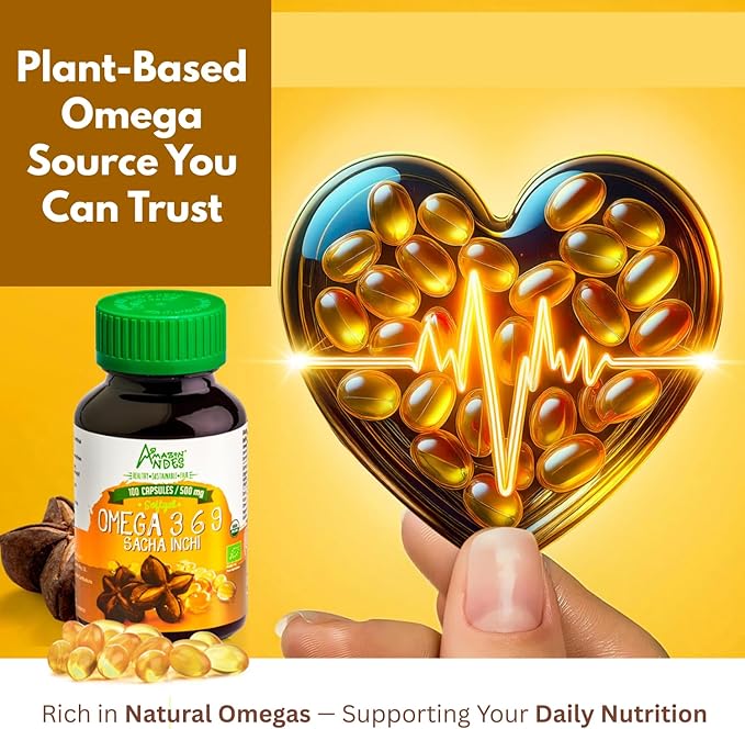 Amazon Andes Sacha Inchi Oil Capsules - Source of omegas 3, 6 and 9 - Healthier Source of Essential Fatty Acids - Vegan, Non-GMO, Allergen-free & Gluten Free - 100 Softgel Pills (500mg) - Made in Peru