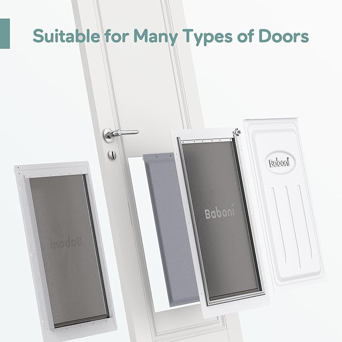 Baboni 3-Flaps Pet Door for Interior and Exterior Doors, Steel Frame and Telescoping Tunnel, Strong and Durable Dog Door(Pets Up to 220 Lb) -X-Large