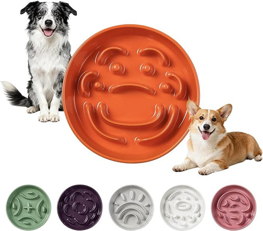 Ceramic Slow Feeder Dog Bowl - Maze Dog Bowl to Slow Down Eating - Fun Feeder for Fast Eaters - Ideal Food Control Dish for Medium to Large Breeds - 8.2 Inch - 1.8 Cups (180g) - Orange