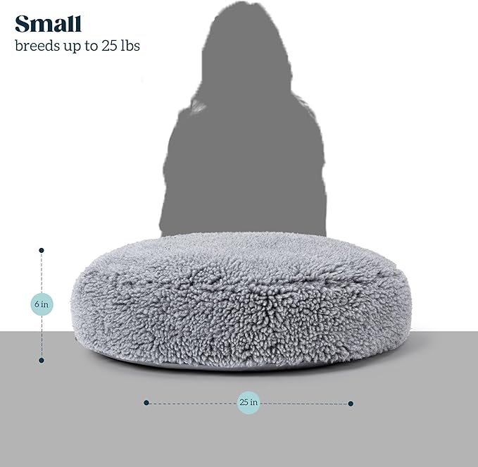 Stoutwool Indestructible Dog Bed - Round Chew Proof Dog Bed - Fluffy Pillow Bed for Aggressive Chewers - Durable - Washable - Ideal for Small Dog Breeds - 25", Charcoal