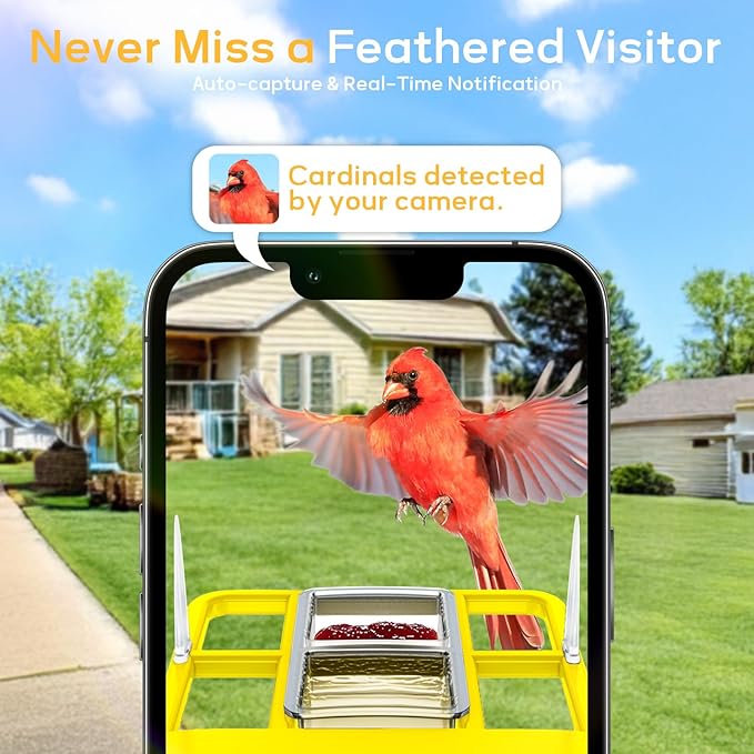 Bird Feeder with Camera,Bird House with Cam for Outside Solar Powered,Weatherproof for Garden,Yard & Lawn,2.4G WiFi Enabled,AI Birds ID,Auto-Records 1080p Videos to Cloud,Thoughtful Gift for Seniors