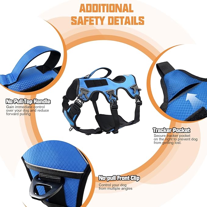 AUROTH Escape Proof Dog Harness - No Pull with Lift Handle, Soft Padded Reflective Adjustable Vest, Large for Walking, Hiking, Training