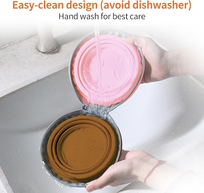 Collapsible Dog Bowls, 2-in-1 Pet Portable Travel Double Bowl Water Food Feeder Traveling Camping & Walking 25oz Brown Pink