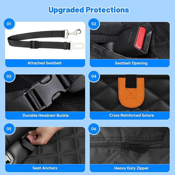 Dog Car Seat Cover for Back Seat with Hard Bottom,Waterproof Back Seat Extender for Dogs,Dog Hammock Dogs Bed for Cars, SUVs,Pet Seat Cover for Back Seat Holds 400lbs with Mesh Window & Pocket