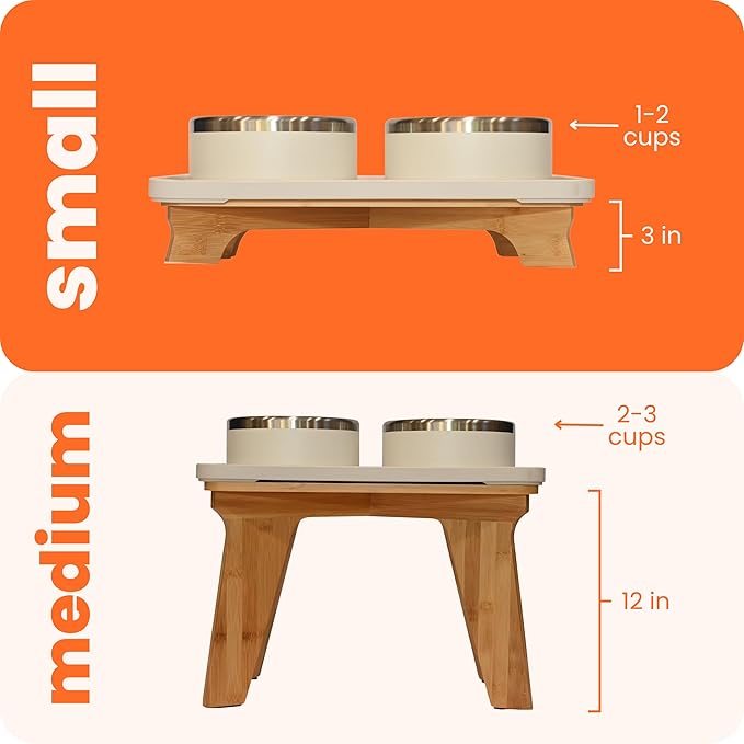 Trot Pets Elevated Dog Bowls | Stainless Steel Raised Bowl Set for Small, Medium, or Large Dogs | Non-Slip Food and Water Slow Feeder | Durable, BPA-Free, Anti-Skid, Dishwasher Safe (Sky, Small)