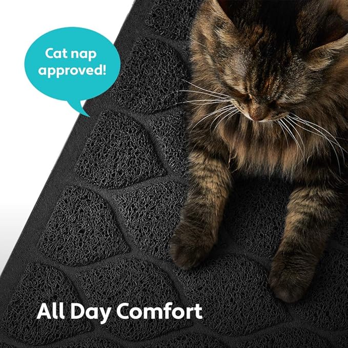 MIGHTY MONKEY Waterproof BPA Free Cat Litter Box Trapping Mat, Easy Clean Floors, Textured Backing, Soft on Sensitive Kitty Paws, Cats Accessories, Less Waste, Stays in Place, 35x23, Black