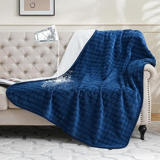 Waterproof Blanket for Bed Couch Sofa Car, Soft Leakproof Dog Blanket with 3D Bubble Pattern, Reversible Water Proof Pet Blankets for Dogs Cats Puppies (50"x60", Navy Blue)