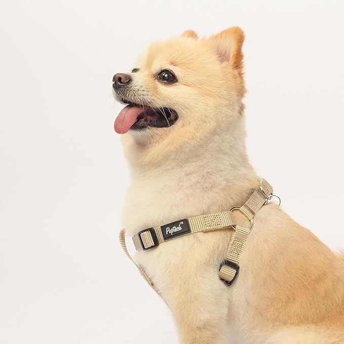 PUPTECK No Pull Dog Harness Soft Adjustable Basic Nylon Step in Puppy Vest Outdoor Walking with ID Tag, Cream, XS
