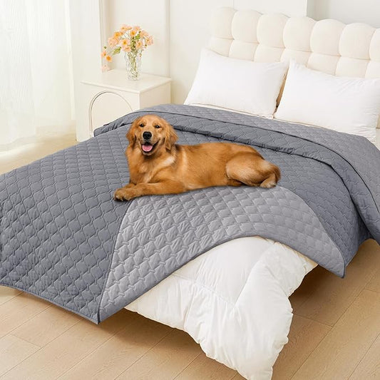 Smiry Waterproof Dog Bed Cover Blanket, Soft Reversible Pet Blanket, Washable Leakproof Cats Dogs Couch Cover for Sofa, Couch, Furniture, Plaid (82x120 Inch, Grey/Light Grey)