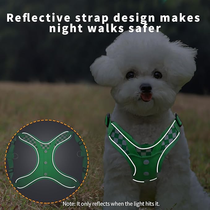 Dog Denim Harness with Leash Set, Adjustable Step in with Breathable Padded Vest Harness for Small Dogs Training and Running (XS Green)