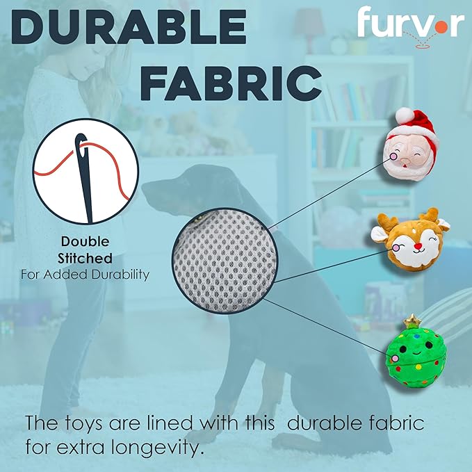 Flourish Pets 2 in 1 Christmas Multi-Layer Chew Toy for Active Dogs | Non-Toxic BPA Free Double Stitched Soft Fabric and Long-Lasting Dog Plush Toys - Christmas 3.5" (Pack of 3)