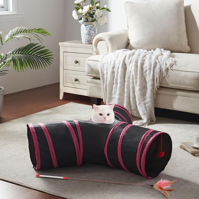 Cat Tunnels for Indoor Cats 3 Way Play Toy Kitty Tunnel Peek Hole Toy with Ball for Cat Tube Fun for Rabbits Kittens and Dogs