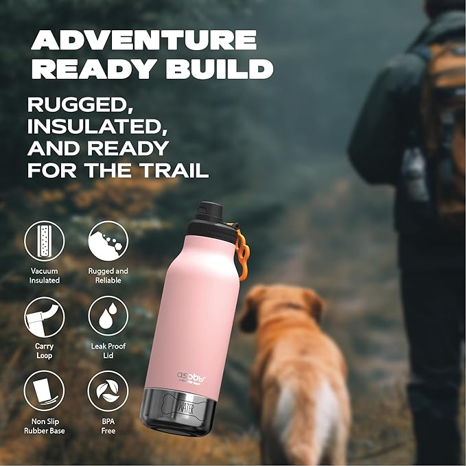 Asobu Dog Barky Bottle – Insulated Stainless Steel Water Bottle with 2 Removable Dog Bowls for Food, Treats & Water – Pet-Friendly Travel Bottle for Hiking, Road Trips & Outdoor Adventures