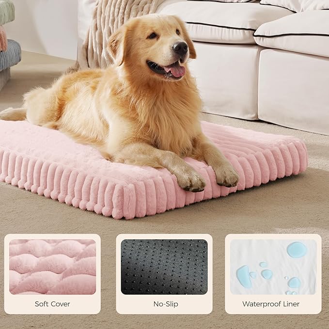 Orthopedic Dog Bed for Large Dog, Waterproof Pet Bed for Crate,Non-Slip Bottom and Egg-Crate Foam with Removable Washable Cover Crate Bed,Pink,35"x22"x3"