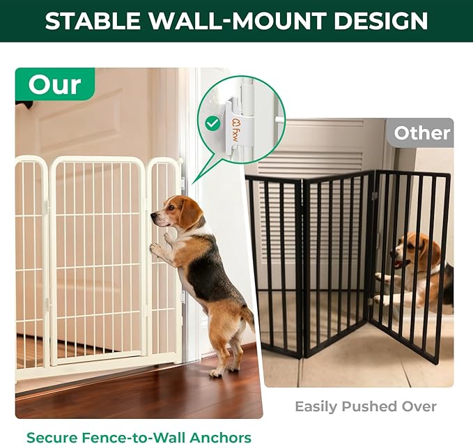 FXW Dog Gate Extra Wide Designed for Indoor Use, Adjustable Width Up to 219-inch Wide (32" H 8 Wire Panels for Small and Medium Dogs), White