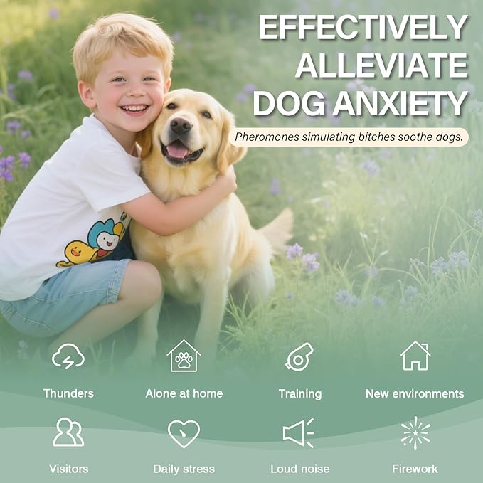 Dog Calming Pheromones Diffuser 6 in 1 Appeasing Relaxing Diffuser with Timing Function Pet Kit (3 Plug in +3 Refill 48ml) for Anxiety Relief Reduce Aggression Barking Fighting Stress (Tasteless)