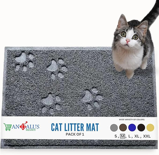 Andalus Medium Cat Litter Mat, Pack of 1 - Waterproof, Non-Slip & Easy to Clean Cat Litter Box Mat for Extra Efficient Pet Litter-Trapping, Grey (23.5” X 15.75”)