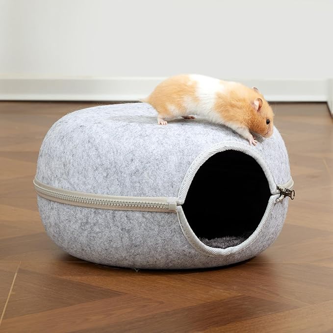 Guinea Pig Hideout, Double Function Guinea Pig Bed with 2 Soft Cushions, Small Animal Cage Accessories for Guinea Pigs, Hamsters, Hedgehogs, and Ferrets (Light Grey)