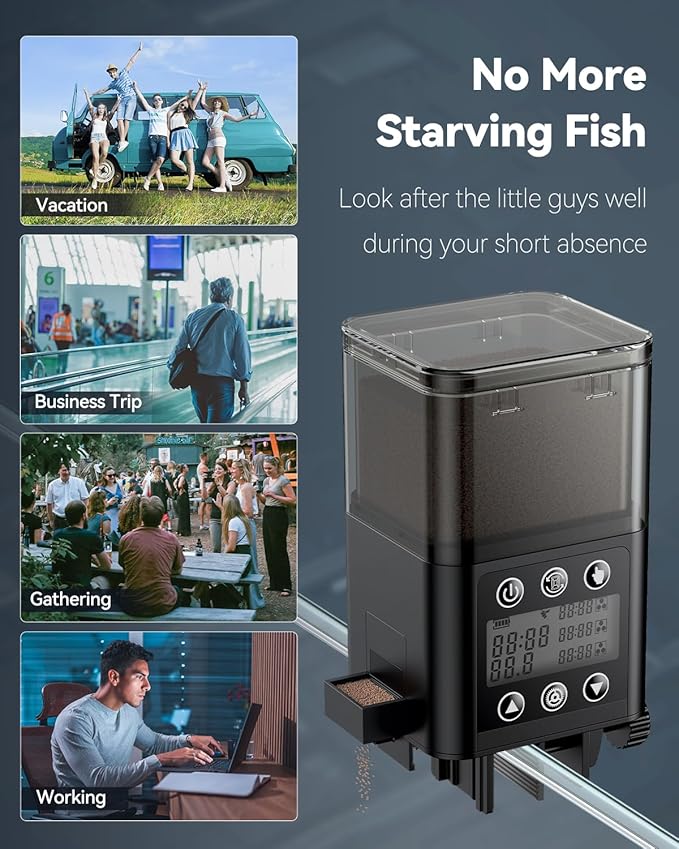 Pawfly Automatic Fish Feeder for Aquarium, Auto Vacation Timer for Fish Tank 320 ml Adjustable Food Dispenser for Powder Pellets and Granules, Battery Operated