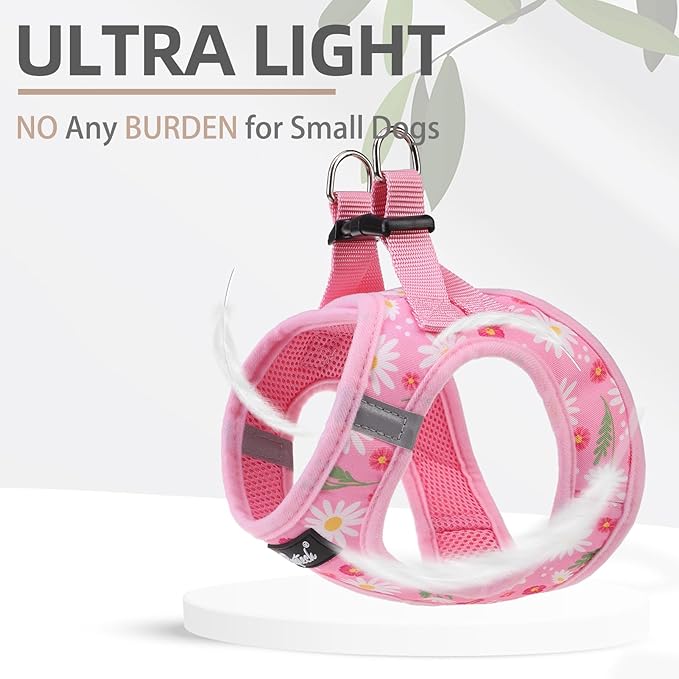 PUPTECK Dog Harness and Leash Set for Small Medium Dogs No Pull Step-in Soft Mesh Puppy Cat Vest Harnesses Reflective at Night, Pink Floral, M