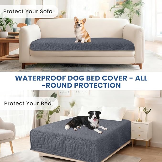 Waterproof Dog Bed Cover, Non-Slip Dog Blanket for Couch, Couch Covers for Dogs Washable, Pet Blanket for Furniture, Pet Bed Mat for Sofa, Car, Couch Protector (52x82 Inch, Dark Grey)