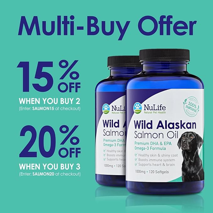 Pure Wild Alaskan Salmon Oil for Dogs, Omega 3 Fish Oil Supplement for Healthy Skin & Shiny Coat, Prevents Itchy Skin, Skin Allergies & Shedding, 120 Soft Capsules