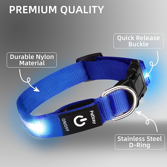 Super Bright LED Dog Collar - Fully Waterproof & Adjustable Glow Collar - USB-C Rechargeable for Night Walking, Safety - Flashing Lighted Collar for Dogs(Blue,Medium)
