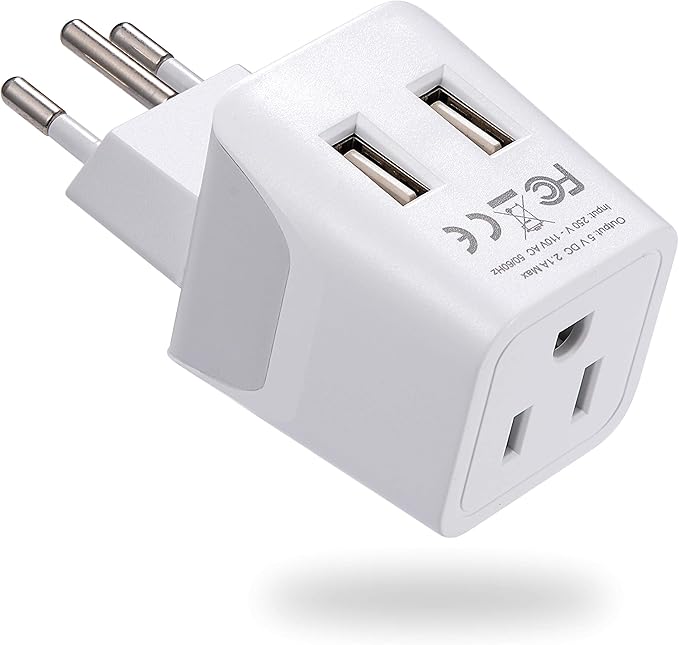 Ceptics Switzerland Travel Adapter Plug with Dual USB + Usa Input - Type J - Ultra Compact - Safe Grounded for Laptops, Cell Phones, Chargers, Camera and More (CTU-11A )