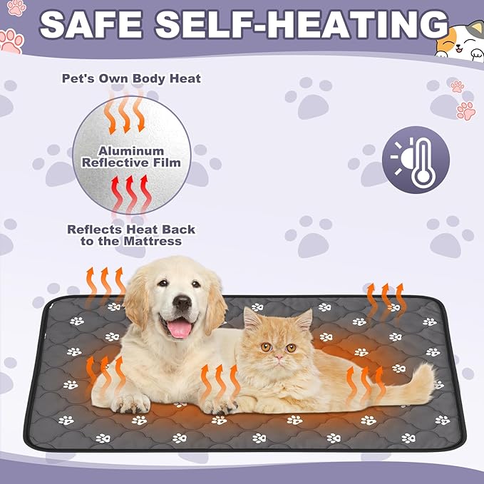 Riakrum 4 Pack Self Heating Cat Bed Pad Self Warming Pet Dog Mat Non Slip Washable Cat Kennel Crate Pad with Storage Bag for Indoor Outdoor Small Medium Dog Kitten(XL, 28 x 45 Inches)