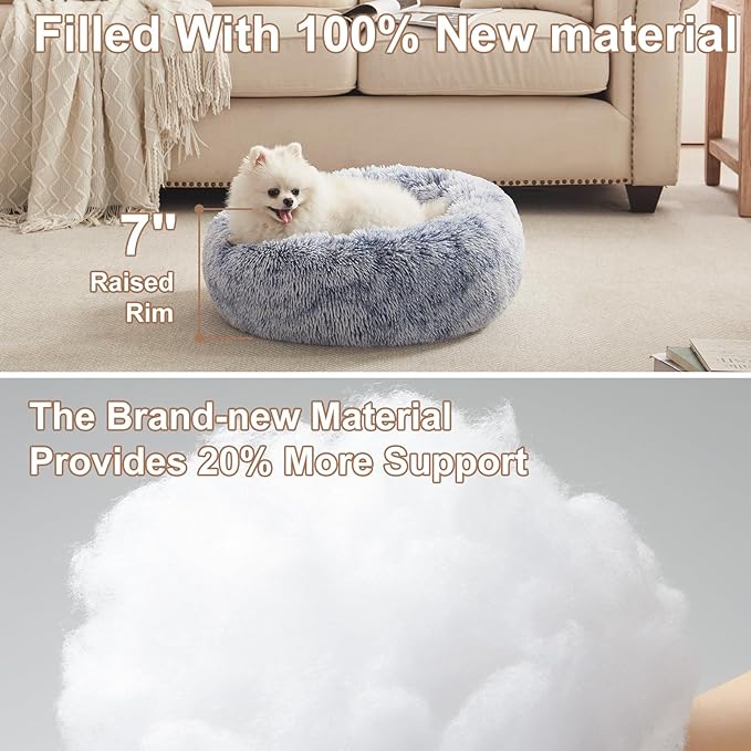 23 inches Donut Dog Bed for Small Dogs - Calming Washable Round Puppy Bed with Removable Cover, Fluffy Plush Pet Bed for Cats & Dogs, Fits up to 25 lbs Pets (Dark Blue,Small)