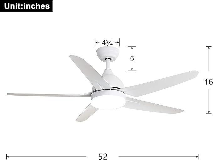 FINXIN Indoor Ceiling Fan Light Fixtures LED 52 Ceiling Fans for Bedroom,Living Room,Dining Room Including Motor,Light,3/5-Blades,Remote Switch (White)