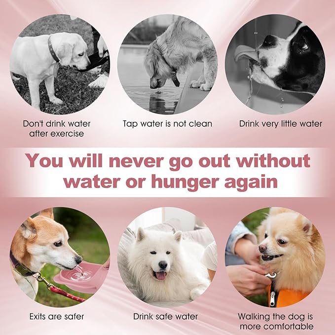 Portable Dogs Water Bottle with Food Storage Container, Leakproof Drinking Water Dispenser Feeder for Outdoor Dog Stuff Accessories Items for Cats, Puppy,for Walking, Hiking (Pink, 550ml)