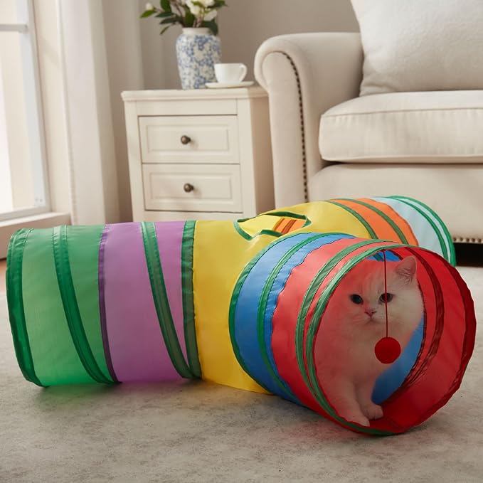 Cat Tunnels for Indoor Cats 3 Way Play Toy Kitty Tunnel Peek Hole Toy with Ball for Cat Tube Fun for Rabbits Kittens and Dogs