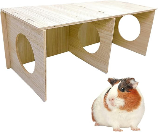 Hamiledyi Wooden Hamsters 2-Chamber Hideout-Tunnel Multi Chamber Exploring Toy Rat Exploring Tunnel Toy for Mice Guinea Pig Hedgehog Squirrel Sugar Glider(XL)
