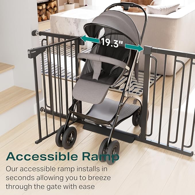 Cumbor 29.7-57" Extra Wide Baby Gate for Stairs, Mom's Choice Awards Winner-Dog Gate for Doorways, Pressure Mounted Walk Through Safety Child Gate for Kids Toddler, Tall Pet Puppy Fence Gate, Black