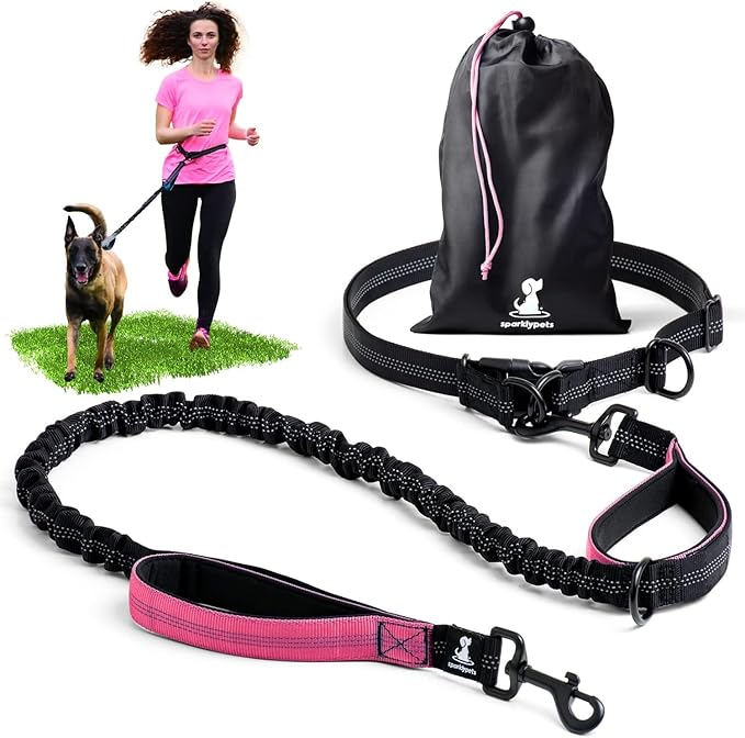 SparklyPets - Hands Free Dog Leash with Reflective Stitches - Waist Leash for Dog Walking, Hiking, Training, Jogging, Canicross, Running - for Medium & Large Breeds
