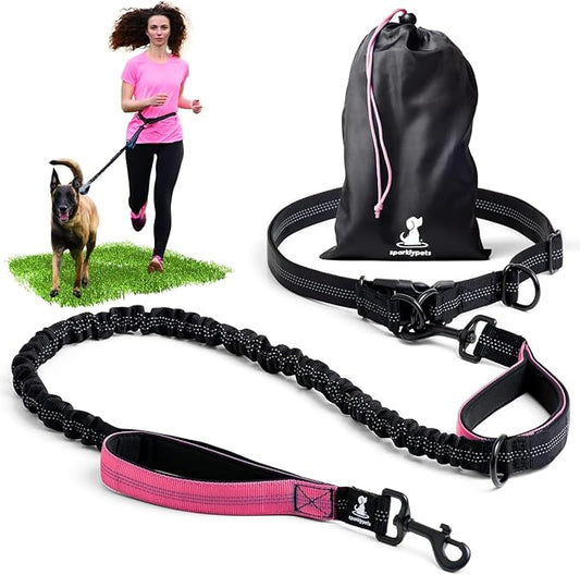 SparklyPets - Hands Free Dog Leash with Reflective Stitches - Waist Leash for Dog Walking, Hiking, Training, Jogging, Canicross, Running - for Medium & Large Breeds