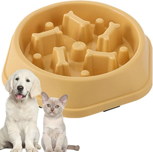 Dog Slow Feeder Bowl for Small & Medium Dogs – Anti-Choking, Non-Slip Plastic Slow Eating Dog & Cat Bowls – Puppy Bowl, Cat Food Bowl, Pet Feeder, 8.86in – Helps Prevent Bloating & Choking (Yellow)