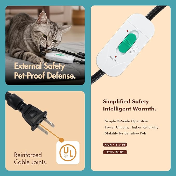 Dog Heating Pad (48"x28") - Waterproof Electric Heated Mat & Pet Bed for Indoor and Outdoor Use, Chew Resistant Cord, Machine Washable Cover with Wheat Pattern Quilting, for Cats and Pets