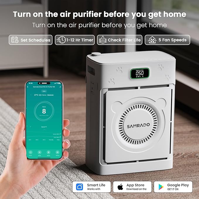 Air Purifier for Home Pets to 2500 Ft² with Smart WiFi, Double-sided H13 HEPA Air Purifier with 4-Level Aromatherapy Settings for Pet Hair Odor Smoke, Washable Pre-filter, PM2.5 Air Quality Monitor