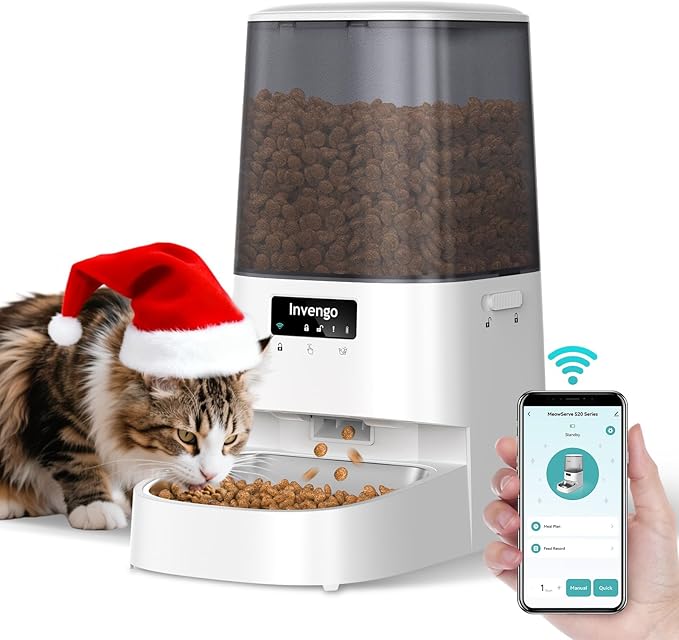 Automatic Cat Feeder with App Control, 5L Food Dispenser for Cats and Small Dogs, 2.4/5G Wi-Fi, Dual Power, Programmable Portions, Anti-Jam & Fresh-Lock, Stainless Steel Bowl, Easy to Clean
